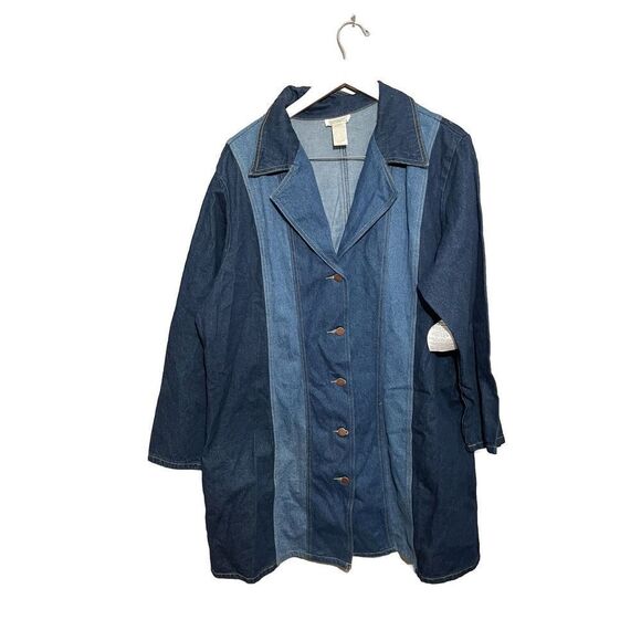 Roamans Mixed Denim Jacket‎ Women’s 22W Buttons Panel Dark Light Blue NWT - Picture 1 of 5